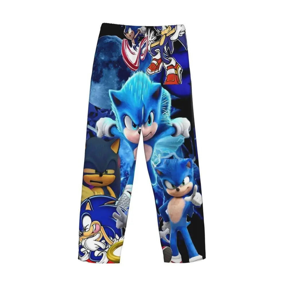 Pantalones de pijama personalizados para hombre con estampado «Soniced», con motivo de erizo, ropa de dormir, pantalones de estar por casa con bolsillos