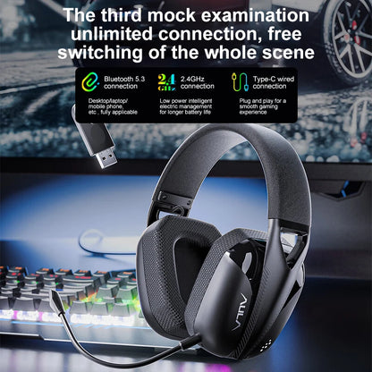 AULA S8 Gaming Headset Triple-Mode Wireless Bluetooth 5.3 Gaming Headset with Detachable Microphone, Lightweight Gaming Headset for PC, PS5, Switch & Mobile