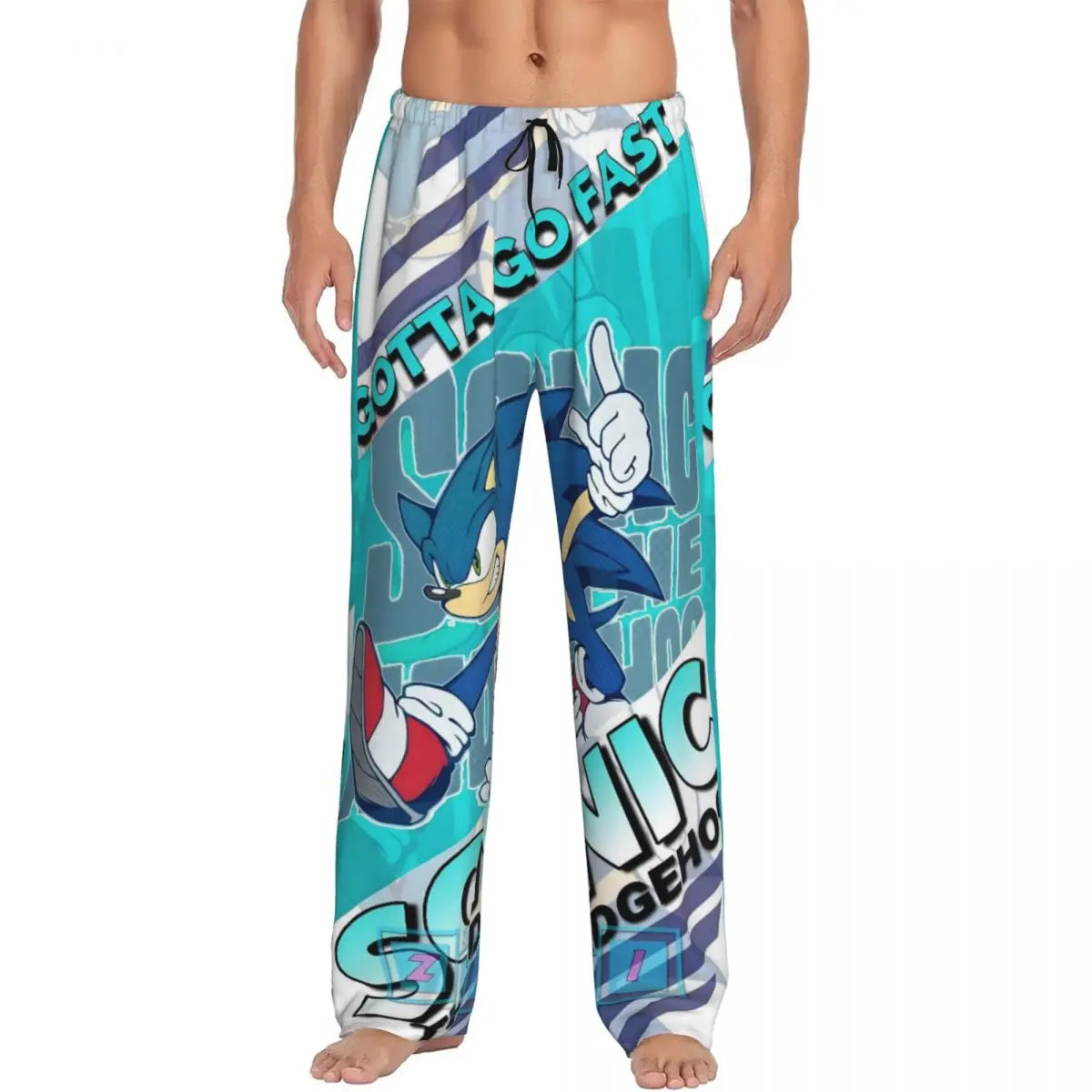 Pantalones de pijama personalizados para hombre con estampado «Soniced», con motivo de erizo, ropa de dormir, pantalones de estar por casa con bolsillos
