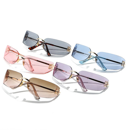 Ochelari de soare de lux pentru femei, fără ramă, cu lentile curbate, pentru protecția ochilor și protecție solară, potriviți pentru călătorii și drumeții – Gafas