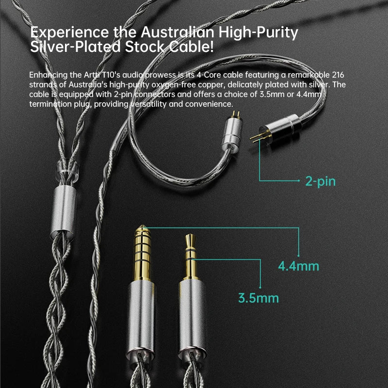ARTTI T10 Planar Driver In-Ear HiFi Earphones, Wired IEM Monitors with 14.2mm Planar Driver, Detachable 0.78mm 2-Pin Cable, 3.5mm/4.4mm Audiophile Earbuds