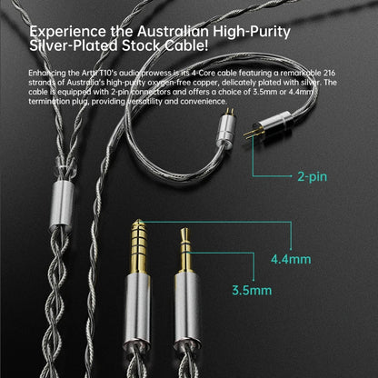 ARTTI T10 Planar Driver In-Ear HiFi Earphones, Wired IEM Monitors with 14.2mm Planar Driver, Detachable 0.78mm 2-Pin Cable, 3.5mm/4.4mm Audiophile Earbuds