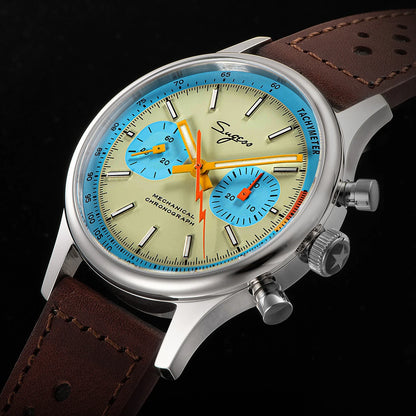 Sugess Pilot Watch ST19 Origin Movement Swanneck Wristwatch Mechanical Chronograph Sapphire Crystal Military Limited Racing 1963