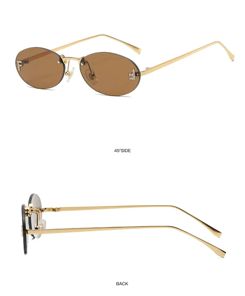 Zestaw 3 par damskich modnych okularów przeciwsłonecznych bez oprawek w stylu retro, małe owalne, ze stopu metali, eleganckie okulary przeciwsłoneczne z gradientowymi szkłami, okulary na zewnątrz i w podróży