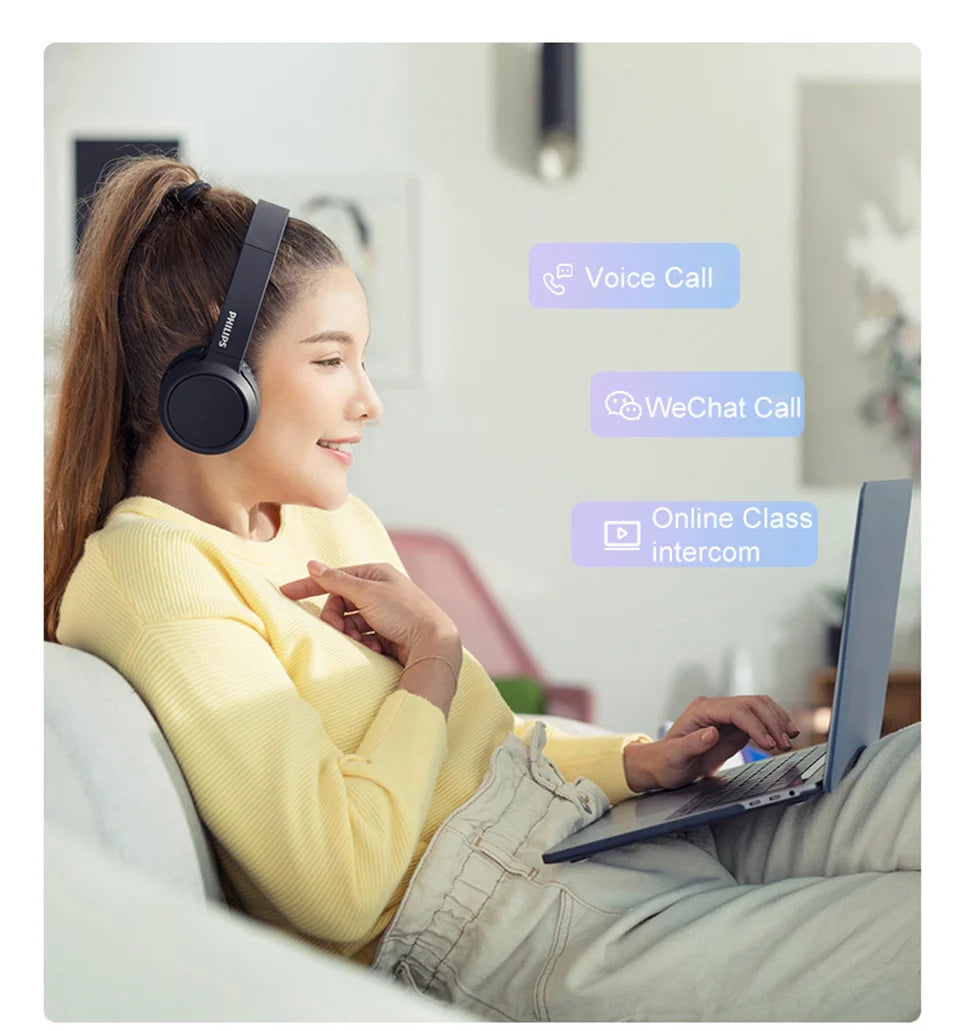 Philips TAH4105 langalliset kuulokkeet – HiFi-stereokuulokkeet, syvä basso ja HD-puhelutoiminto mikrofonilla, sopivat verkkokoulutukseen, toimistokäyttöön, pelaamiseen ja urheiluun