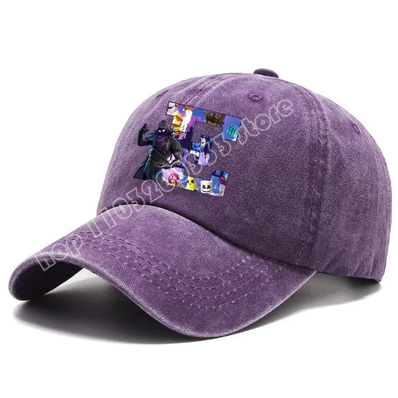 Fortnite A-Z Letter Adult Baseball Cap Men Women Adjustable Hat Washed Denim Retro Hip Hop Sun Hat Outdoor Sports Accessory Gift