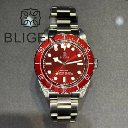 BLIGER 39mm Classic Wine Red Diver Watch For Men NH35 Mechanical Domed Sapphire Glass100m Waterproof Super Luminous Reloj Hombre