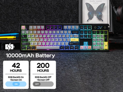 EPOMAKER TH108 PRO 100% Full-Sized Hot-Swap Wired/BT/2.4Ghz Wireless Mechanical Keyboard with Screen & Knob 10000mAh Battery