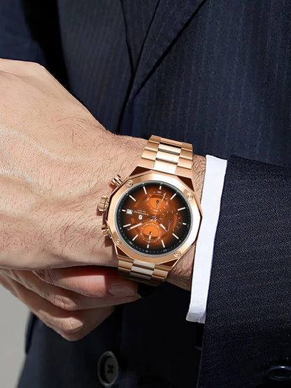 SAPPHERO Roségouden herenhorloge, modieus luxe horloge, roestvrijstalen horloge, waterdicht tot 50 m, herenhorloge, nieuwjaarscadeaus