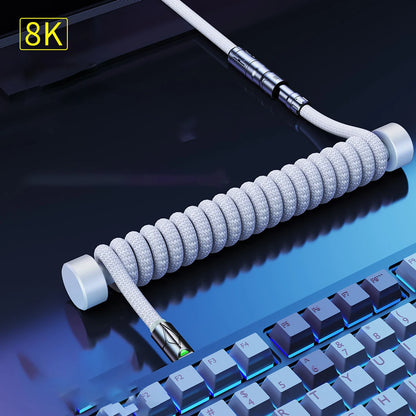 Eary 1.2m Coiled Keyboard Cable USB to Type-C Detachable Metal Aviator for Mechanical Gaming Keyboard Accessories for PC Laptop