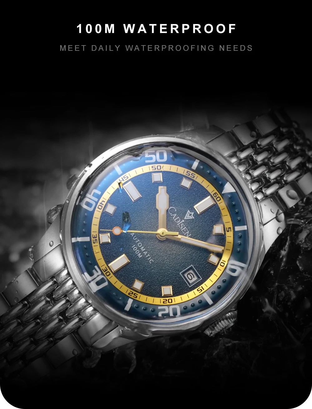 CADISEN Automatic Mechanical Watch Men's Silver Business Casual Waterproof Watch Japan MIYOTA 8215 Movement Domed Glass Men's Watch