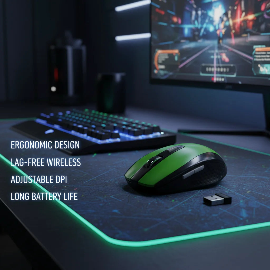2.4G Wireless Mouse 7500 DPI Ergonomic Gaming Mouse with 6 Buttons, 4-Way Scroll Wheel, USB Optical Wireless Mouse for PC, Laptop & MacBook