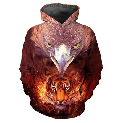 3D-Print-Hoodie mit Tiermotiven Tiger, Adler und Wolf für Herren und Damen, lockerer Oversize-Pullover, lässiges, beliebtes Mode-Sweatshirt für Herren