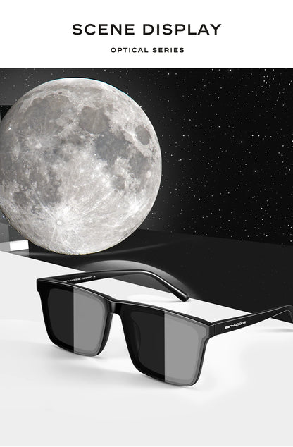 CAPONI Nylon Polarized Sunglasses High Quality Acetate Square Flat Design Sun Glasses For Men UV400 Protect Black Shades CP7499