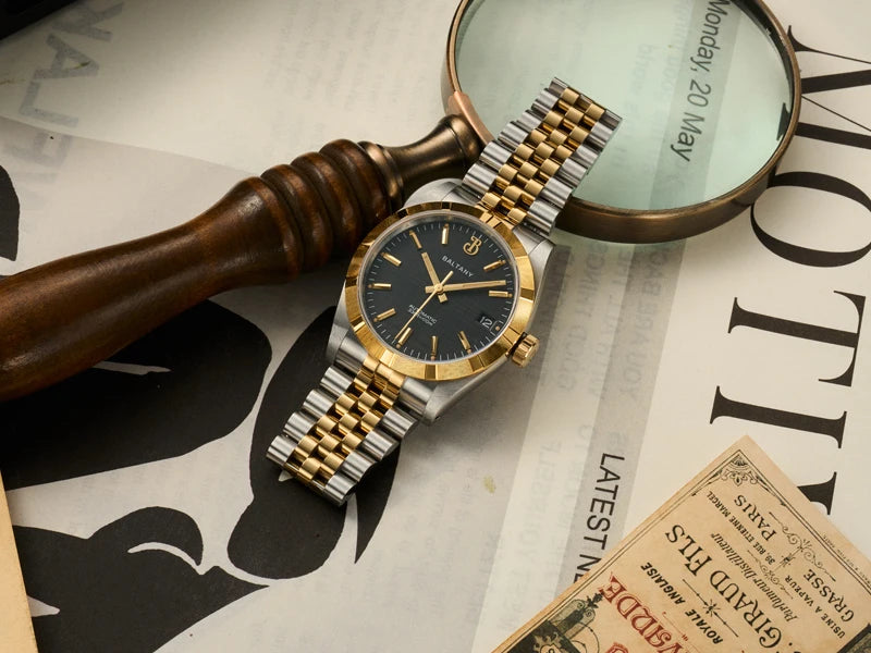 Baltany S4102 Business Men's Automatic Mechanical Wristwatch 36mm Linen Dial Engine Turned Bezel NH35 Luxury Dress Watch