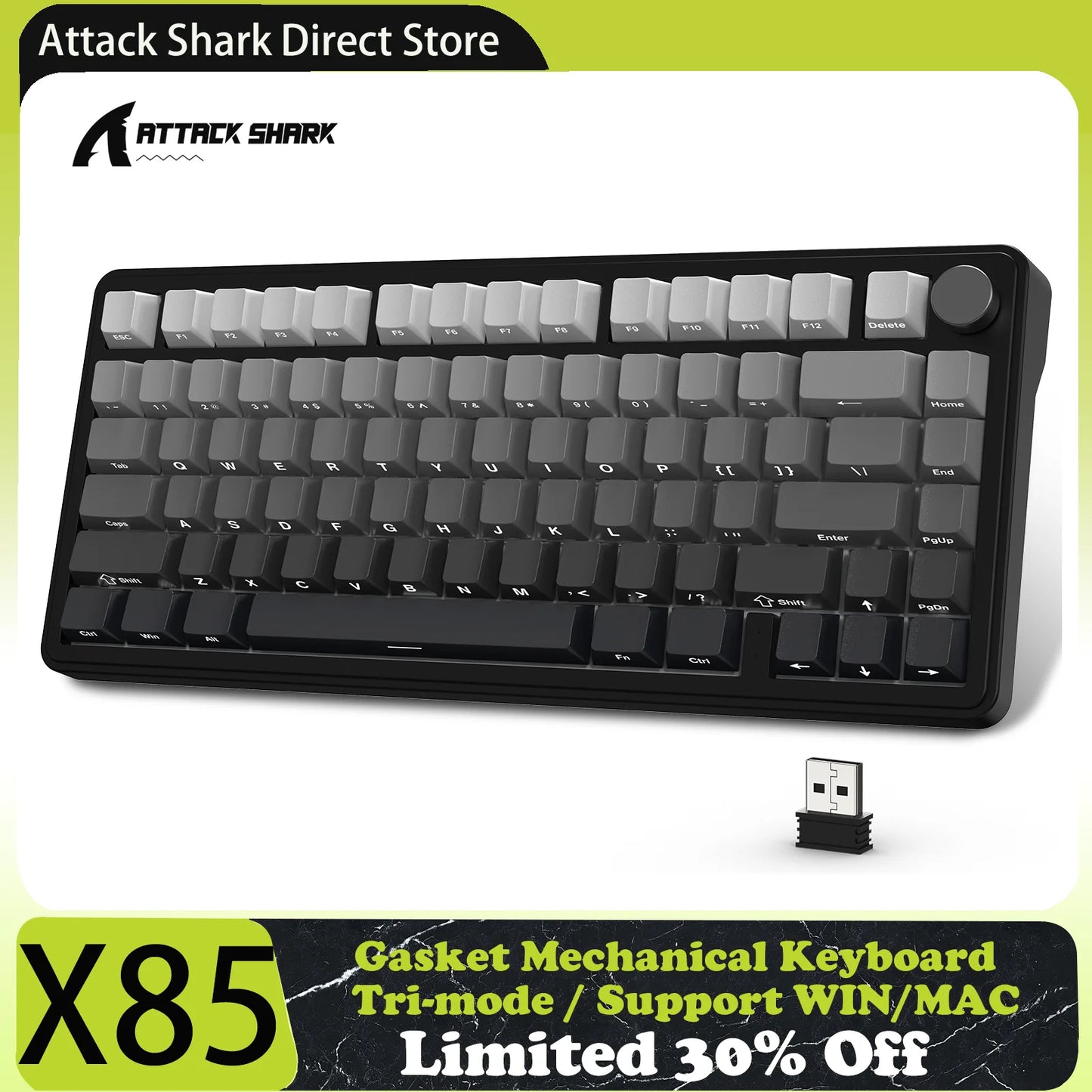 ATTACK SHARK X85 Tri-mode Gasket 75% Mechanical Keyboard with CNC Knob, 5-Layer Padding, Hot Swappable, RGB Backlight, NKRO
