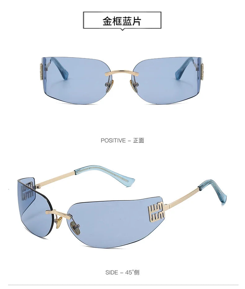 Ochelari de soare de lux pentru femei, fără ramă, cu lentile curbate, pentru protecția ochilor și protecție solară, potriviți pentru călătorii și drumeții – Gafas
