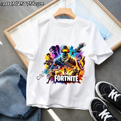 Summer New Fortnite Children T-shirts Cartoon Character Graphic T-shirt Casual Sports Short Sleeves Sports Tops Kids Boys Clothing