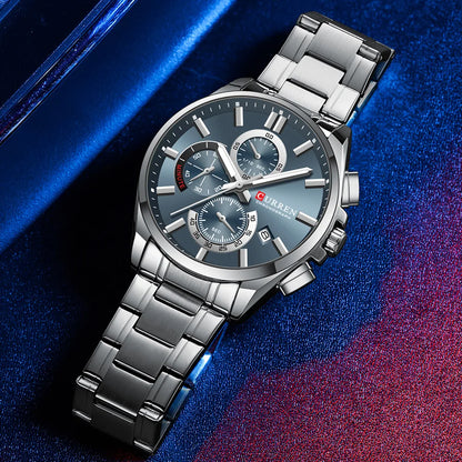 Montre homme CURREN, marque de luxe, originale, étanche, en acier inoxydable, chronographe, phase de lune, date, cadran rotatif