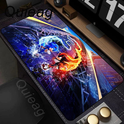 Anime Sonic The Hedgehog egérpad XXL íróasztali szőnyeg Lockrand játék kiegészítőkkel, HD nyomtatású egérpad, játék billentyűzet alátét, párnázott szőnyeg