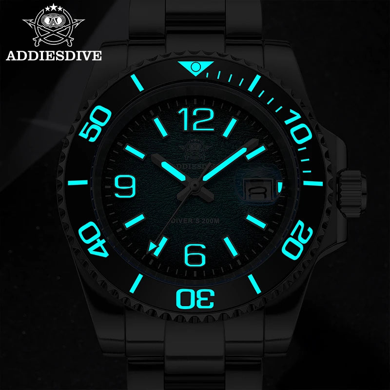 ADDIESDIVE 48mm Diver Watch Fashion Gradient Color Rotatable Bezel Quartz Watches Luminous 200m Waterproof Stainless Men's Watch