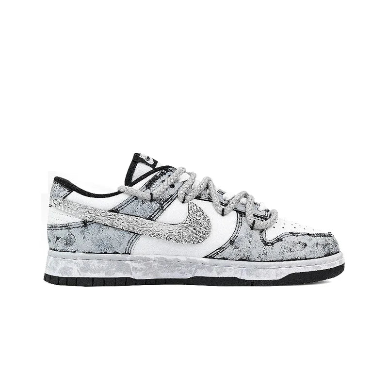 Sneakers personalizzate Nike Dunk "Silver Bloom Rose" con effetto Ink Wash & Splatter, scarpe da skate unisex basse resistenti all'usura