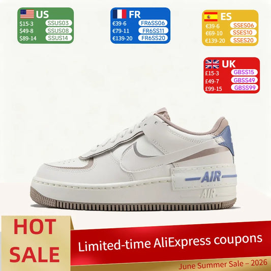 Nike Air Force 1 Shadow Mukavat, pehmeät, kestävät, tyylikkäät ja monipuoliset matalavartiset naisten lenkkarit, beige, IO7594-101