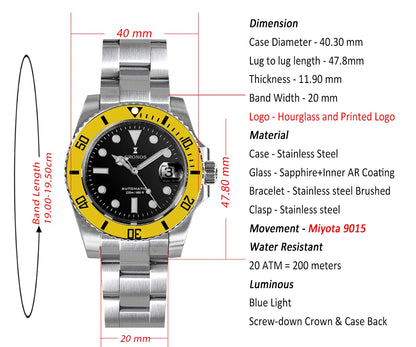 Cronos New 40mm Diver Men Watches Luxury Miyota9015 Automatic Mechanical Watch Sapphire Crytal Waterproof 200m AdjustClasp L6045