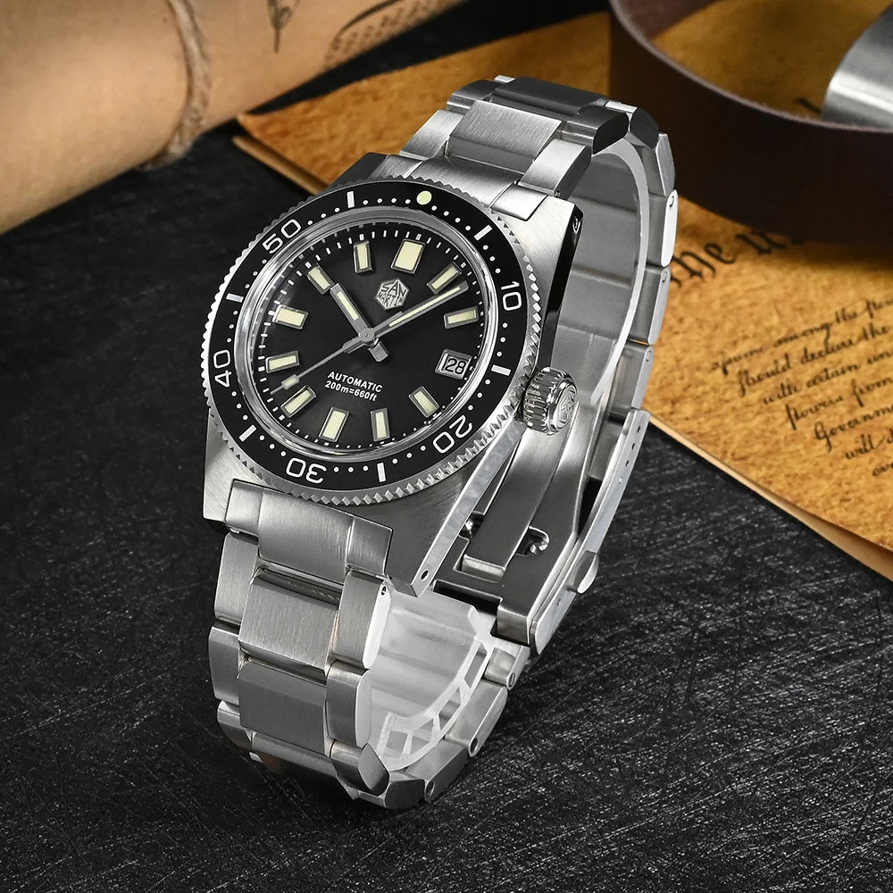 San Martin New 62mas 37mm Diver Men's Watch Classic Luxury Sapphire PT5000 SW200 Automatic Mechanical Watches Date 20Bar Luminous