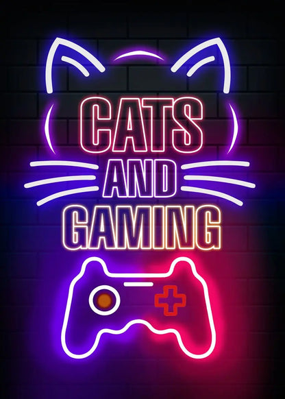 Poster „Nordic Cat and Gaming Controller Quotes“ – moderne Leinwandmalerei als Wandkunst und Wandbild für die Zimmerdekoration von Gamer-Jungen und -Mädchen (nicht Neon)