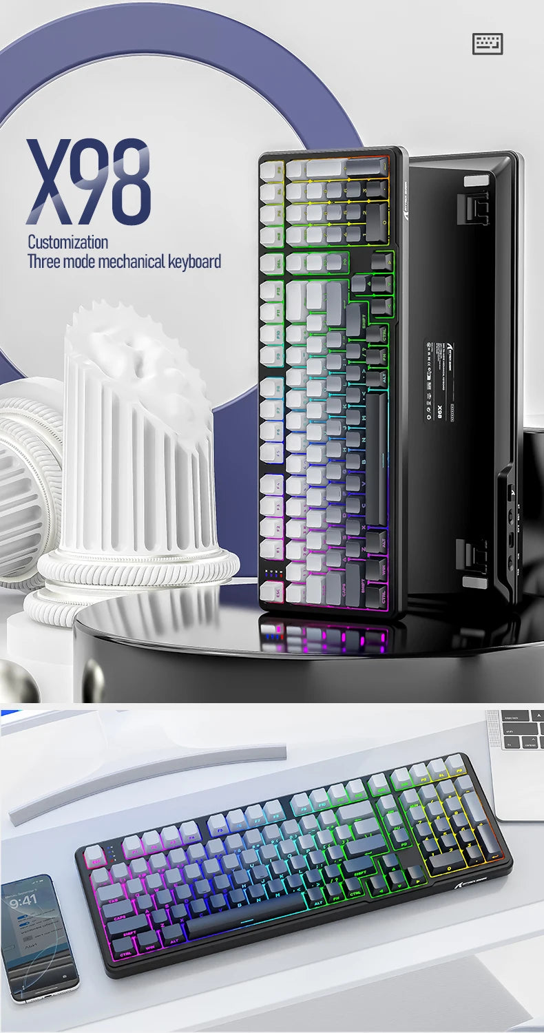 X98 Attack Shark Gaming Keyboard Wireless with Numeric Keypad, 102 Keys Hot-Swap RGB PBT Keycaps, 4000mAh Battery, Support PC/Laptop
