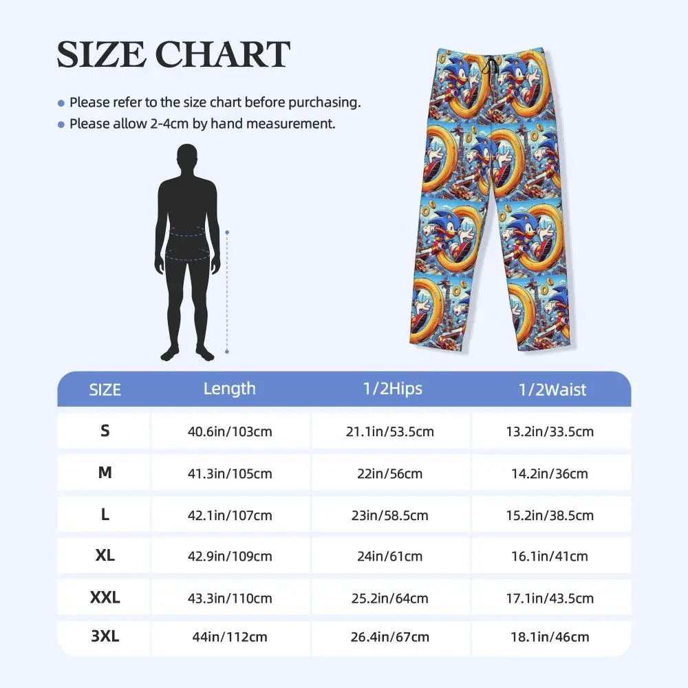 Pantalones de pijama personalizados para hombre con estampado «Soniced», con motivo de erizo, ropa de dormir, pantalones de estar por casa con bolsillos