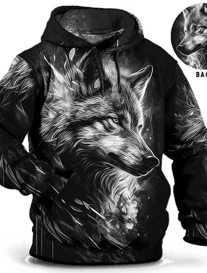 Unisex-Hoodie für Herren – modischer Pullover-Hoodie mit Kapuze, Animal-Print Wolf, Löwe, Drache und Tiger, 3D-Druck, lässiger Alltagshoodie