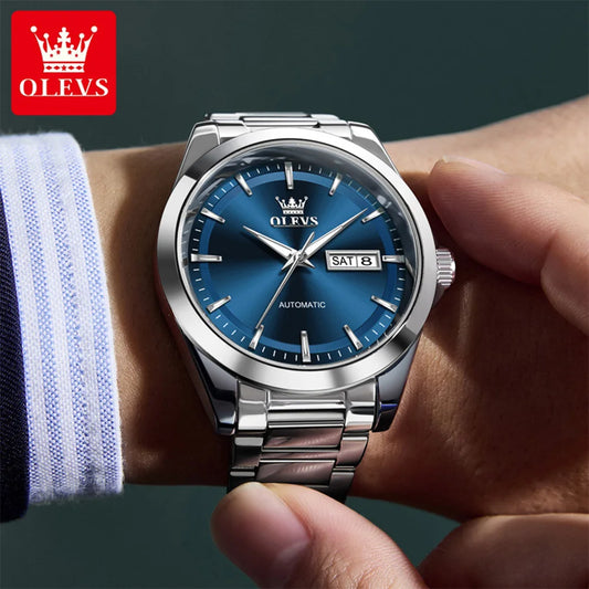 OLEVS Horloges Heren 7090 Luxe origineel automatisch mechanisch horloge waterdicht met grote wijzerplaat, week- en datumweergave, horloges voor heren, cadeaus, nieuw