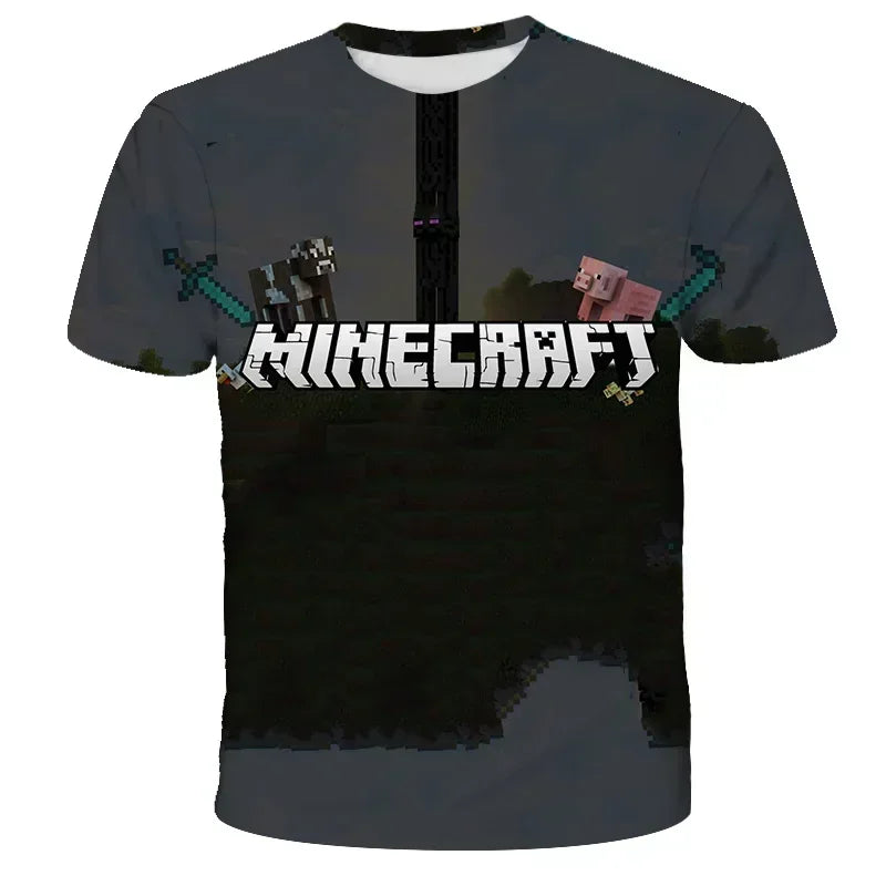 Boys T Shirt Minecraft Popular Tops 3D Printed Casual Summer Cute Boys Girls Building Blocks Cartoon T-shirt Inside Outside Mc