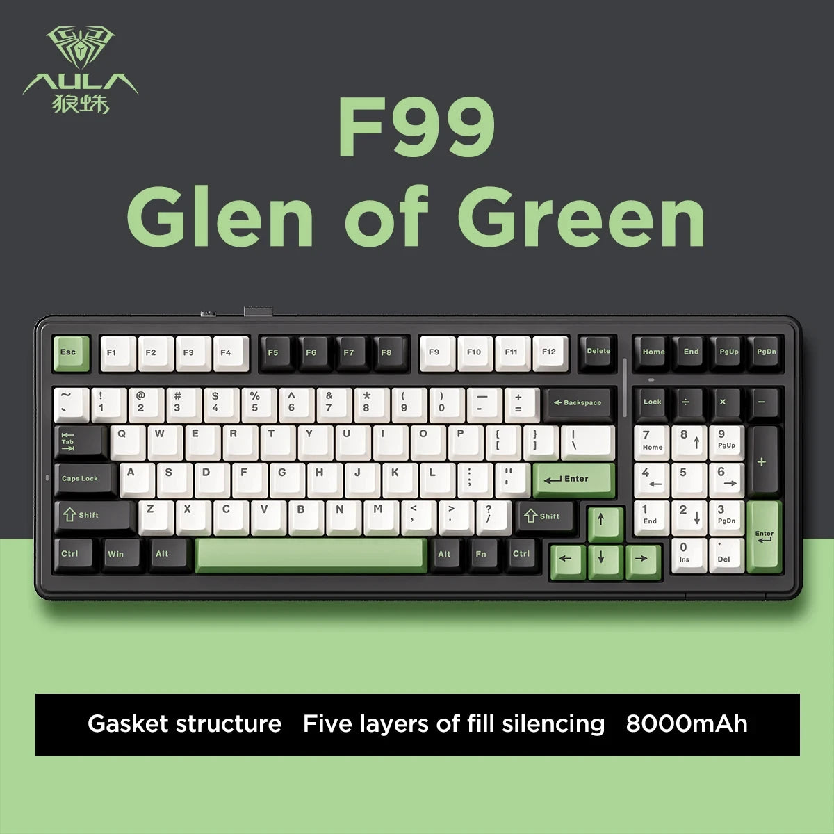 AULA F99 Mechanical Keyboard Bluetooth 5.0/2.4G Wireless/Wired Gasket-mounted Gaming Keyboard 99 Keys Customizable Keyboards