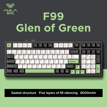 AULA F99 Mechanical Keyboard Bluetooth 5.0/2.4G Wireless/Wired Gasket-mounted Gaming Keyboard 99 Keys Customizable Keyboards