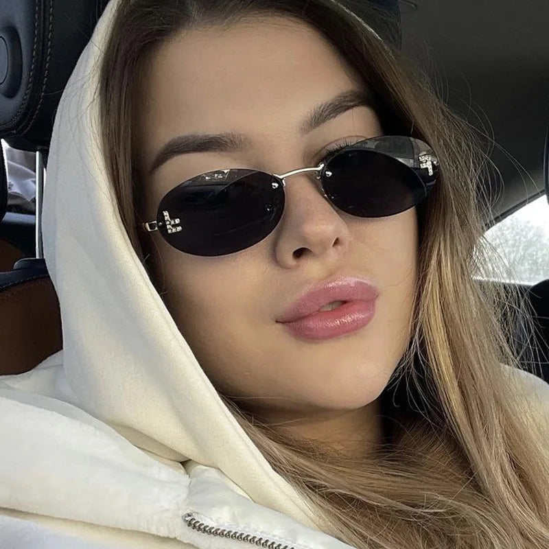 Zestaw 3 par damskich modnych okularów przeciwsłonecznych bez oprawek w stylu retro, małe owalne, ze stopu metali, eleganckie okulary przeciwsłoneczne z gradientowymi szkłami, okulary na zewnątrz i w podróży