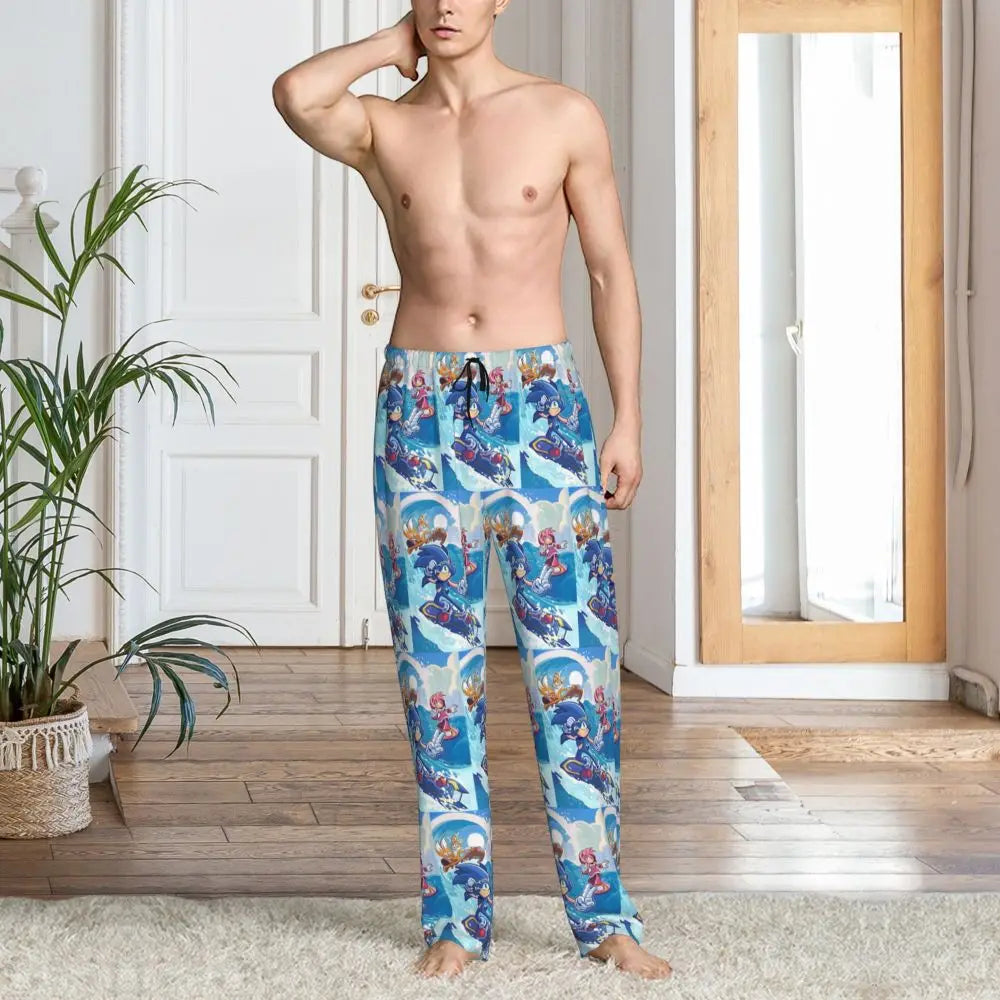 Pantalones de pijama personalizados para hombre con estampado «Soniced», con motivo de erizo, ropa de dormir, pantalones de estar por casa con bolsillos