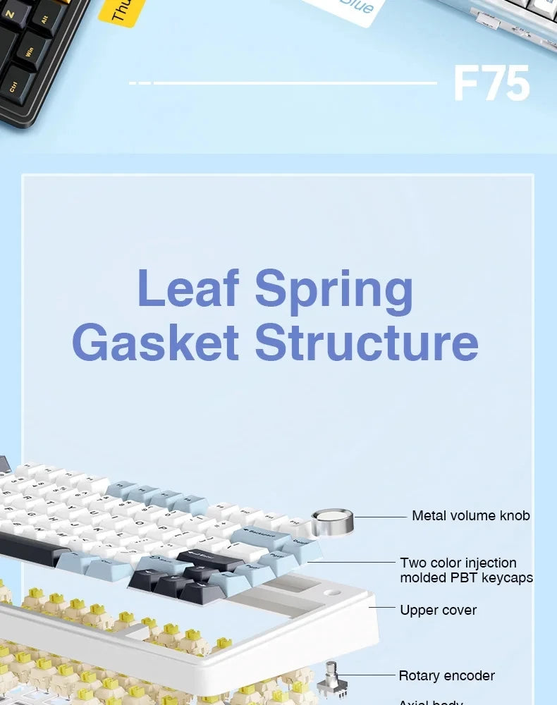 AULA F75 2.4G Wireless/Bluetooth/Wired Gaming Mechanical Keyboard RGB Customized 75% Layout OEM Profile Gasket PC Game Keyboard