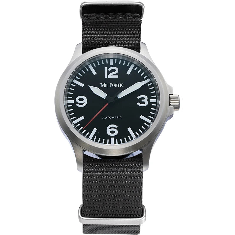 Milifortic Military Watch 39mm NH38 Automatic Mechanical Movement Retro Sapphire Crystal BGW9 Lume Leather Strap 10Bar Watch for Men