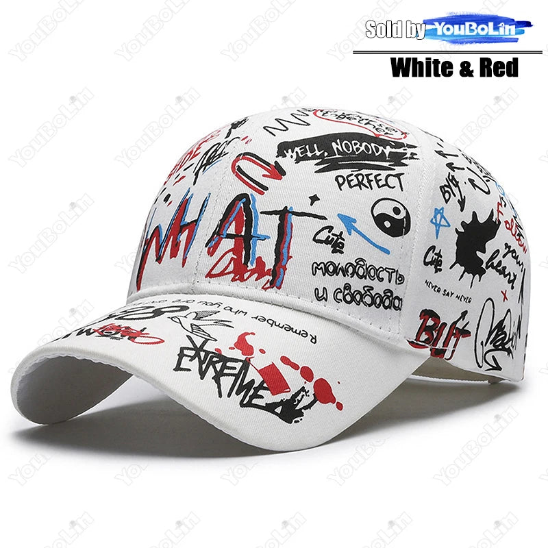 Graffiti-Baseballkappe für Damen und Herren – Verstellbare Kappe aus Baumwolle im Streetstyle mit Snapback