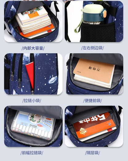 Fortnite 2 in 1 Trolley Backpack Starry Sky Print Large Capacity Waterproof Laptop Bag Stair Climbing Design Student Schoolbag