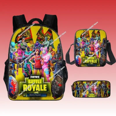 Fortnite Anime Character New Backpacks Cartoon Battle Royale Student 3-piece Set Book Bag Meal Box Pen Bag Anime Gifts