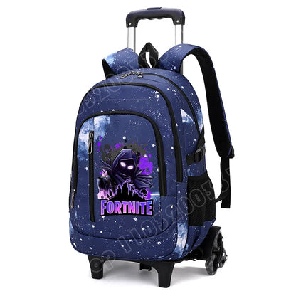 Fortnite 2 in 1 Trolley Backpack Starry Sky Print Large Capacity Waterproof Laptop Bag Stair Climbing Design Student Schoolbag