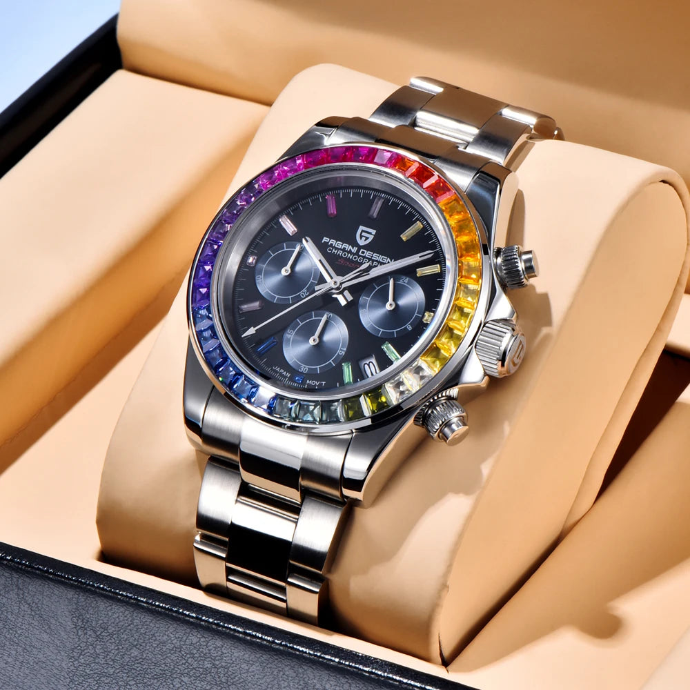 Relógio de pulso para homem PAGANI DESIGN – Modelo com mostradores coloridos, relógio de pulso de luxo com movimento de quartzo, cronógrafo equipado com um movimento