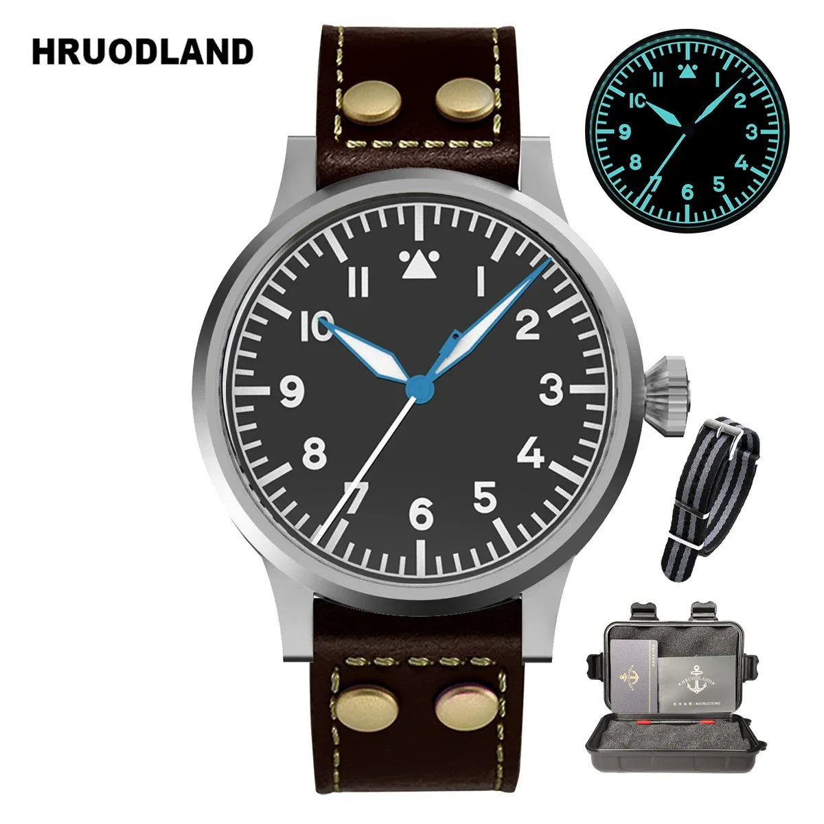 Hruodland 2025 New Pilot Men's Automatic Mechanical Watch PT5000 Sapphire Luminous C3 Stainless Steel Waterproof 10Bar Watch