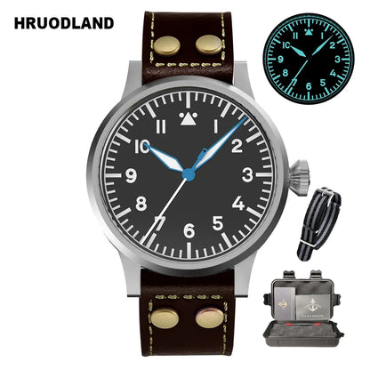 Hruodland 2025 New Pilot Men's Automatic Mechanical Watch PT5000 Sapphire Luminous C3 Stainless Steel Waterproof 10Bar Watch