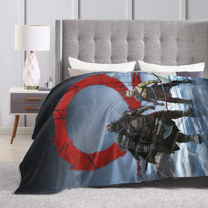 God of War Game Gamers Kratos Warm Blanket  Decorative Plush Throw Blanket Funny Couch Bed Flannel Bedspread Sofa Bed Cover
