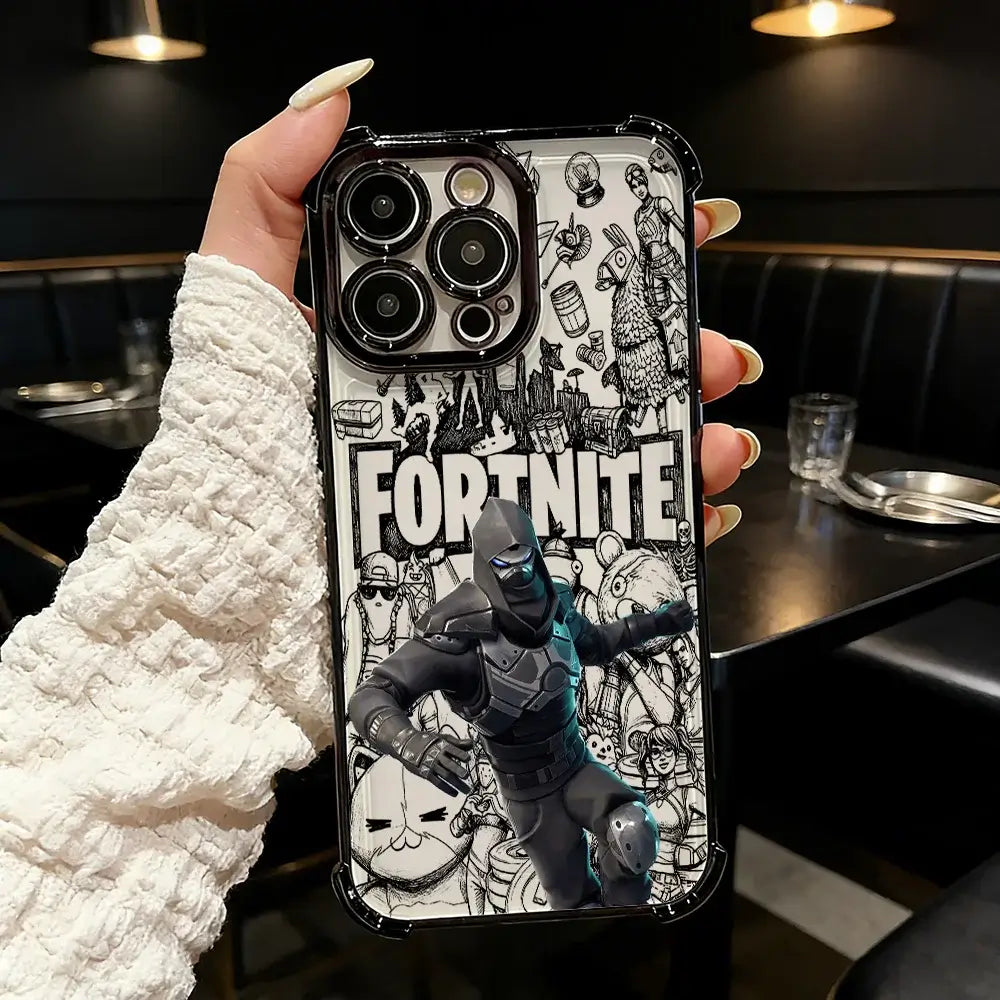 Популярен калъф за телефон с FortniteS дизайн и метализирано покритие за iPhone 17 17e 16e 16 15 14 13 12 11 Pro Max X XR XSMax 7 8 Mini Air Plus, против падане